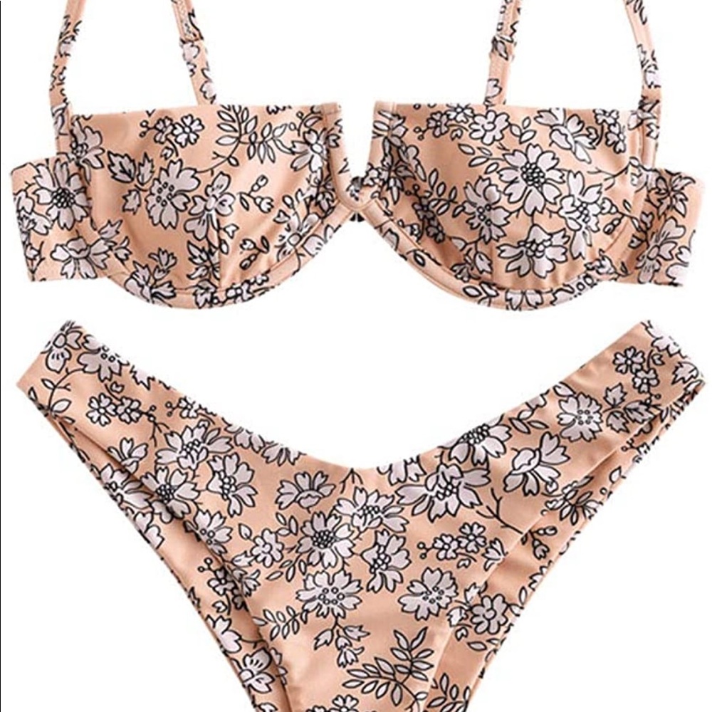 ZAFUL Women's Floral V-Wired Underwire High Leg Two Piece Bikini Set Swimsuit - Picture 11 of 13